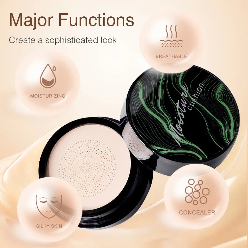 Mushroom Head Air Cushion BB Cream, Moisturizing Concealer Lasting Nude CC Liquid Foundation Even Skin Tone Makeup Base Primer